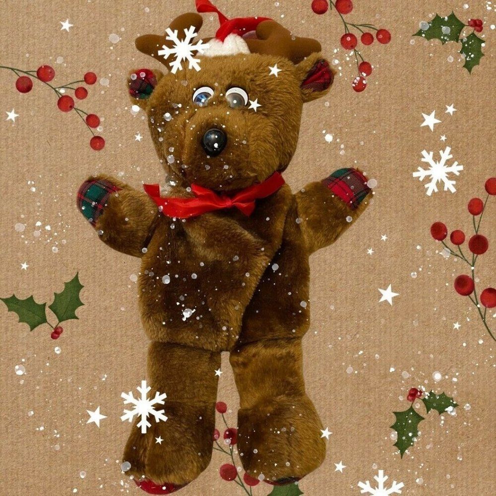 House of Lloyd Reindeer Bag Stocking Plush Vintage Christmas 19" Santa